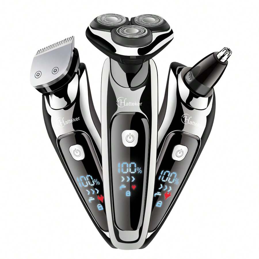 Hatteker Waterproof Electric Shaver USB Rechargeable 3 In 1 Male Grooming Kit Shaving Machine - Silver - View 1