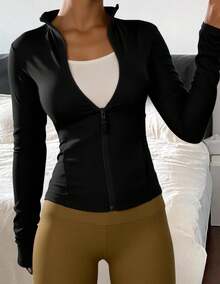 Livesso Women's Regular Fit Casual Sport Zip-Up Bomber Jacket, Spring,Fall Women Clothes - Black - View 6