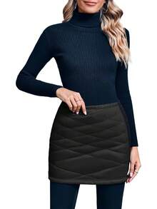 Fisoew Winter A-Line Athleisure Puffer Skirt For Women, Quilted Insulated Skort With Pockets, Cold Weather Skirt | Golf Running Tennis - màu đen - Xem 4