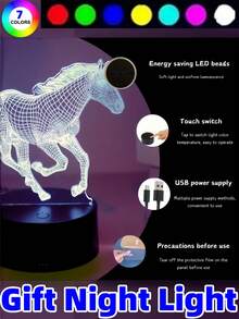 3D Acrylic Horse LED Night Light, Black Base 7-Color Touch, USB Powered, Suitable For Bedroom/Living Room/Classroom Home Decor Lamp, Gift For Teachers, Leaders, Ladies, Horse Lovers, Illuminating Birthday, Holiday, Christmas Night Light - Black and White - View 9