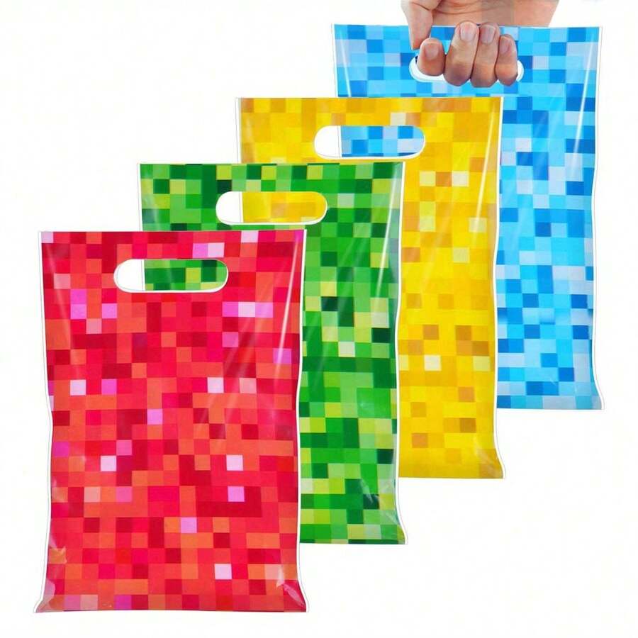 10/20/50 buc Pungi cadou pentru petrecere de ziua de naștere cu tema Pixel, Pungi cadou colorate pentru petrecere Miner Pixel, Pungi de ambalare cadou pentru petrecere de ziua de naștere cu tema Pixel, Decorațiuni pentru petrecere de ziua de naștere cu tema jocuri video - roșu - Vizualizare 1