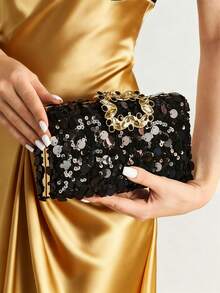 New Transparent Bag Women's Fashion Sequin Acrylic Simple Evening Bag Clutch Bag Women, - Black - View 1