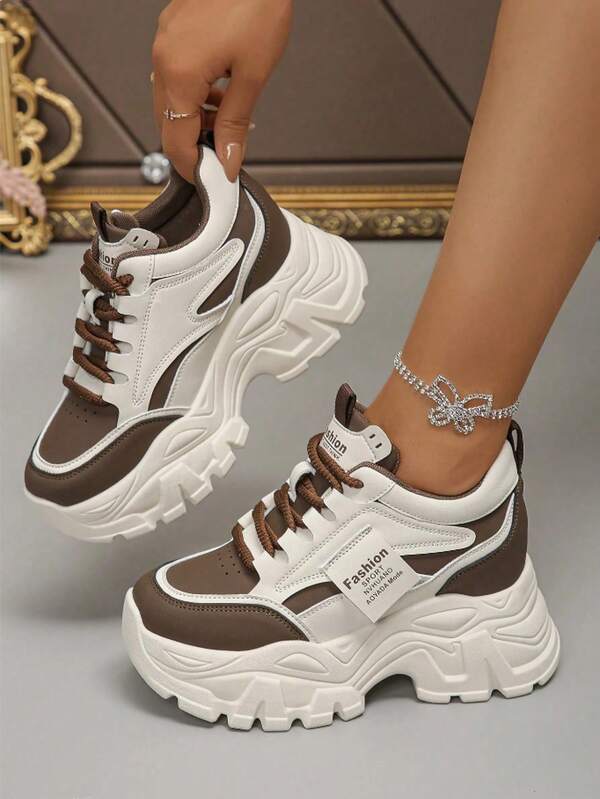 Versatile Casual Outdoor Women's Shoes, Fashionable Lace-Up Thick-Soled Women's Sneakers