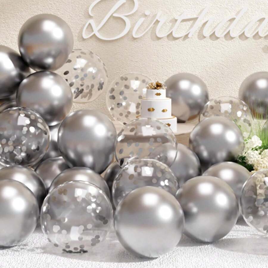 Silver Balloons And Aluminum Foil Sequin Balloon Set 47 Pieces Shiny Latex Helium Silver Metallic Balloons For Birthday Graduation Anniversary Party Decoration Wedding Decoration - Multicolor - View 1