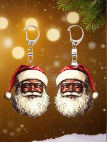 2pcs Charming Black Santa Claus Acrylic Keychain, Bag Charms, Car Accessories, Great For Christmas And Casual Outfits, For Christmas Decor Home, Christmat Ornaments For Tree, Best Gift For Friends
