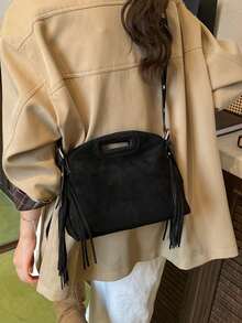 Nova Bolsa de Ombro Feminina da Moda, Design Minimalista de Borla de Cor Sólida, Couro PU de Alta Qualidade, Elegante Bolsa de Ombro/Mão, Adequada para Encontros, Compras, Versátil e Refinada