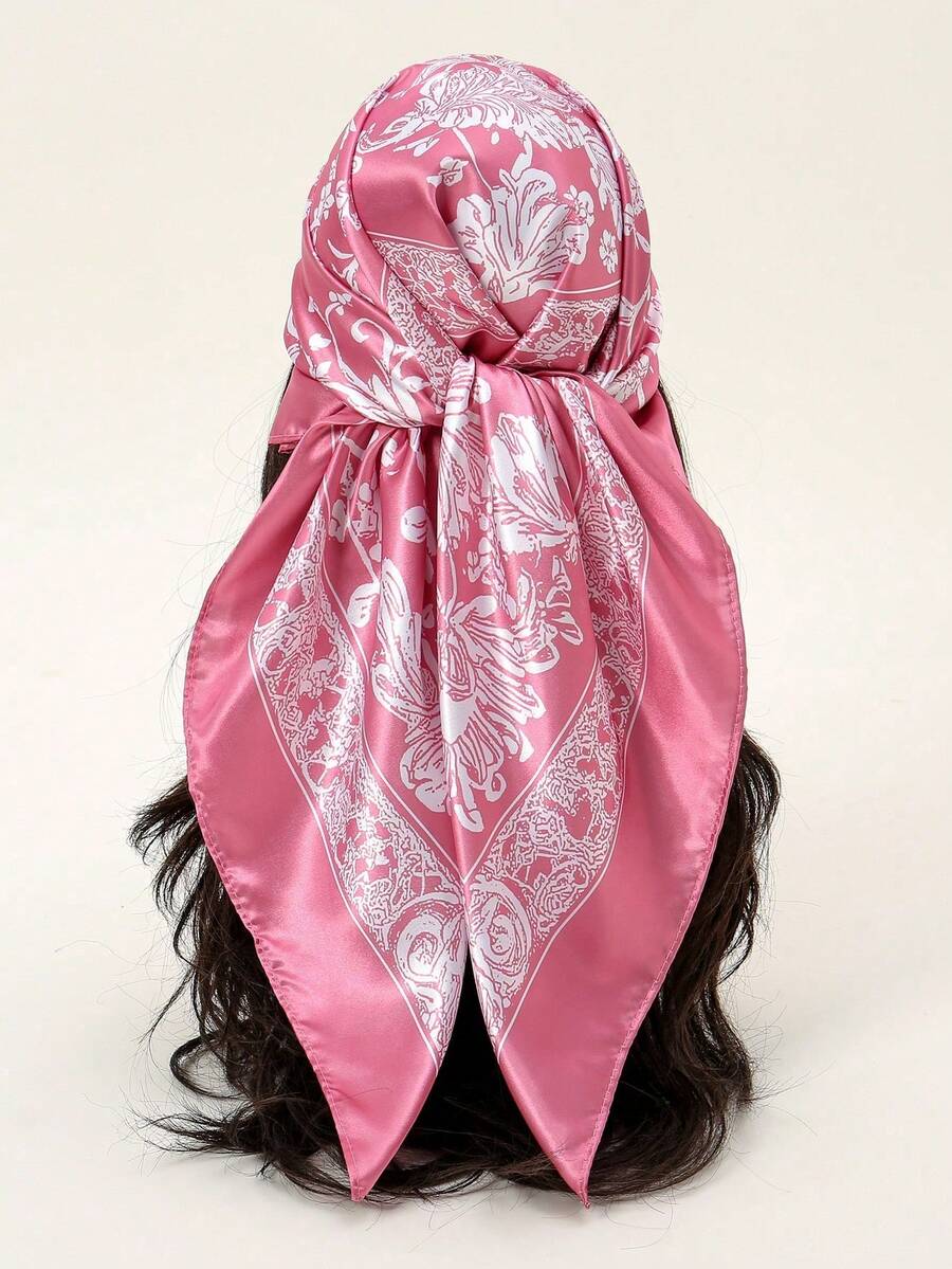 1 Khăn trùm đầu/khăn bandana in họa tiết hình học satin sang trọng thời trang dành cho nữ
