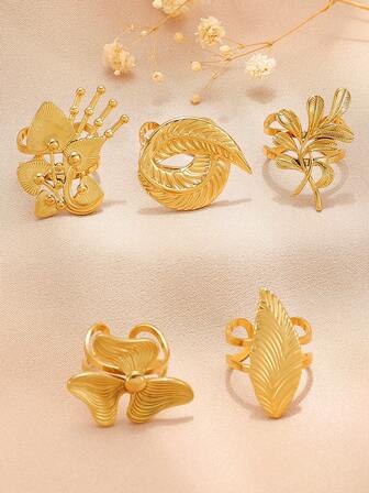 1pc Fashionable Stainless Steel Leaf Shaped Ring, Suitable For Women's Daily Wear