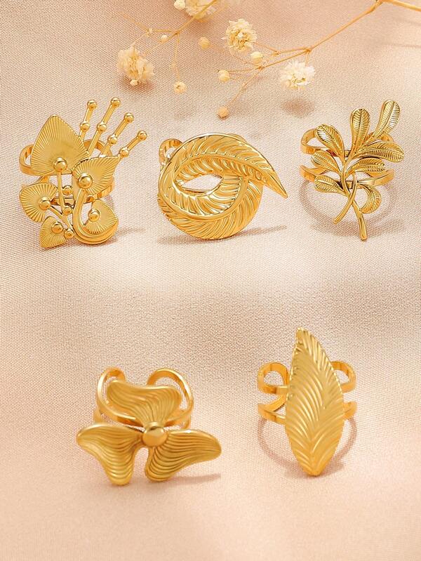 1pc Fashionable Stainless Steel Leaf Shaped Ring, Suitable For Women's Daily Wear