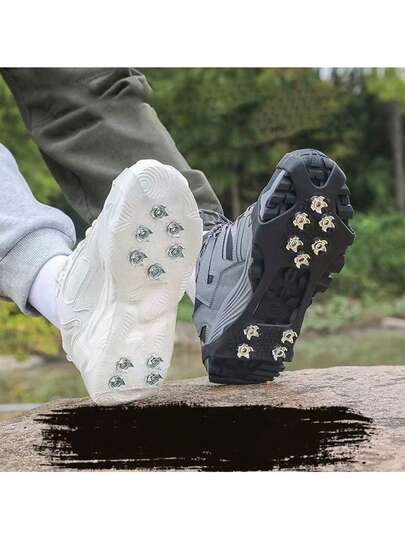 10 Dentes Cobre-Sapatos Anti-Derrapantes para Gelo, Picos de Neve Reforçados para Superfícies Geladas, Nevadas e de Esqui, Equipamento para Caminhadas ao Ar Livre