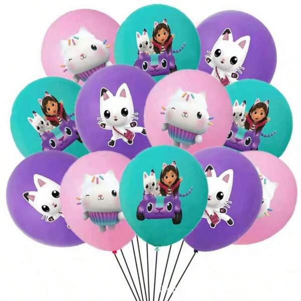 12 Gabby Dollhouse Cat Latex Sequin Balloon Set Baby Shower Party Balloon Decoration Girl Birthday Party Supplies