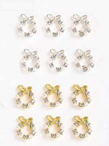 12 sztuk/worek Super Błyszcząca Girlanda z Kryształków Ze Stopu, Ozdoba do Paznokci DIY, Złoto Srebro Mieszane Opakowanie, Kokardka z Kryształków Perłowych, Gotowy Produkt, Gorąca Dziewczyna Y2K Punk Style Japoński I Koreański Styl Kobiety Dziewczyna Biżuteria do Paznokci Piękno Dekoracja DIY Dekoracja Etui na Telefon Komórkowy DIY Do Codziennego Użytku Na Festiwal