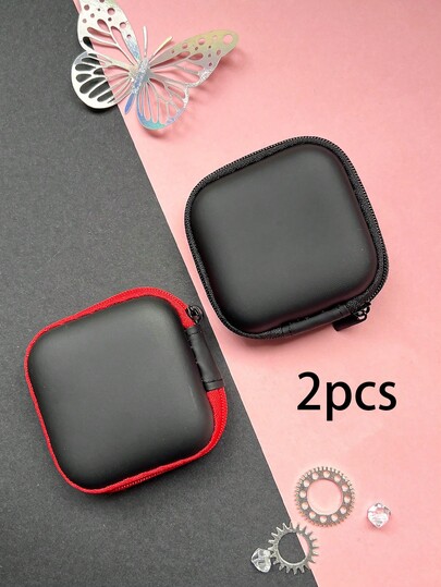 2pcs/Set Simple Solid Color Silicone Portable Small Bag Earphones Mini Data Cable Storage Bag Essential Storage Box For Men And Women's Travel
