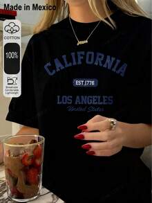 camiseta manga corta cuello redondo estampado grafico los angeles ciudad primavera verano poliester moderna casual trendy moda cool diario mayoreo precio bajo - Negro - Ver 1