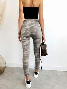 Quần Jeans Nữ Màu Rằn Ri Co Giãn, Thường Ngày, Quần Jeans Nữ Màu Rằn Ri - Màu be xám - Xem 3