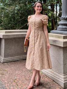 Women's Midi Dress, Casual, Elegant, Cotton, Daily - 米色 - 查看 10