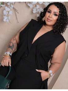 Women's Premium Plus Size Double Vest And Short Set - màu đen - Xem 4