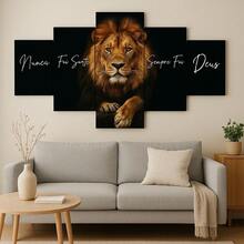 "Quadro Leão de Judá Decorativo 5 Placas MDF Sala Quarto Parede Fé Deus Religioso - Multicolorido - Visão 8