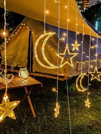 1串圣诞星月LED灯，由大星星、小星星和大月亮组成，电池供电，适用于冬季和圣诞节装饰、圣诞树装饰灯、圣诞装饰、圣诞挂饰、感恩节婚礼家居装饰、秋季装饰、万圣节装饰