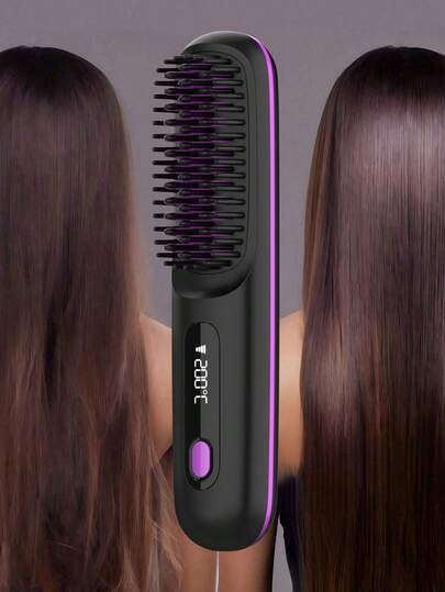 GENAI Cepillo alisador inalámbrico portátil, cepillo alisador caliente para mujeres, ligero y compacto, fácil de transportar