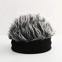 A Men's Hip-Hop Style Simulated Hair Knitted Hat, A Multi-Color Knitted Skull Hat, Made Of Simulated Hair Material, Durable Party Wig Accessories, Suitable For Daily Leisure, Dances, And Themed Parties. Instantly Create A Fluffy Hairstyle (No Need For Grooming). Warm Winter Hat, Suitable For Wearing In Cold Weather - Grey - View 9
