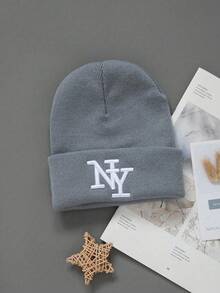 3 件装新款刺绣纽约冬季男女通用帽子针织帽子保暖软帽风格无檐小便帽优雅百搭帽子 - 彩色 - 查看 17