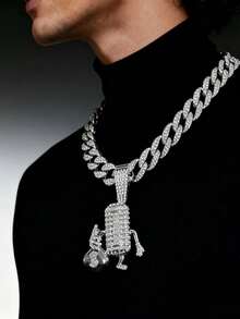 Retro Hip Hop Fashion Dollar Symbol Large Chain Necklace With Zirconia Pendant For Men And Women, Gift For Boyfriend Christmas Party And Festival - Holding US Dollars - View 6