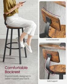 Bar Stools, Tall Bar Stools With Backrest, Kitchen Stools, Steel Frame, 73.2cm High Seat, Easy Assembly, Industrial, Rustic Brown And Black - Chocolate Brown - View 3