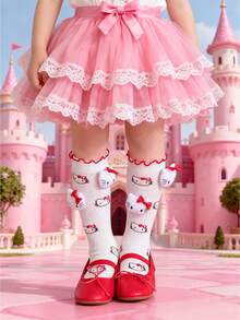1 Pair Of Children's Socks, Girls' Mesh Cute Cartoon Doll Hello Kitty, Mid Tube Socks, Sweet And Stylish Calf Socks, Versatile Daily Party Outfits - Multicolor - View 2