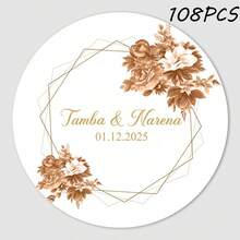 24/35/70/108 piezas Pegatinas redondas personalizadas con sus nombres y fecha para bodas, invitaciones, cajas de regalo, etiquetas de papel, adhesivas, multifuncionales, duraderas, ornamentales, reutilizables, exquisitas, elegantes, de alta calidad, coloridas, modernas, personalizadas, únicas - Multicolor - Ver 21