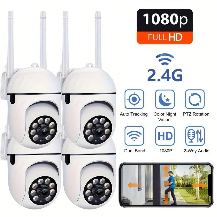 Cámara de vigilancia WIFI de alta definición, cámara de visión nocturna remota de alta definición para interiores y exteriores, cámara doméstica con intercomunicador de 355 grados, sistema 2.4G, detección de movimiento AI, visión nocturna en color, sistema de monitoreo del hogar, cámara de red USB - Blanco - Ver 1