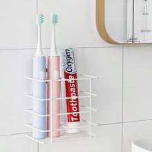 Adhesive Toothbrush Holder Wall Mounted Suction Toothpaste Organizer Cup For Shower Razor Holder Caddy Tray Storage Stand With Drainage White Restroom Bathroom Accessories And Decor - 2個插槽+白色 - 查看 2