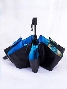 Guarda-chuva Dobrável Portátil Ultralight com Gato e Lua, Essenciais de Viagem, Esqueleto de Alumínio, Revestimento Fofo de Vinil, Proteção UV à Prova de Chuva, Presente, Proteção Solar para Homens e Mulheres