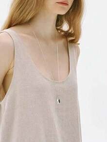 1pc Silver Stainless Steel Gourd Pendant Long Necklace, Fashionable Elegant Minimalist Design Suitable For Daily Wear, Layering, Street Style - Silver - View 2