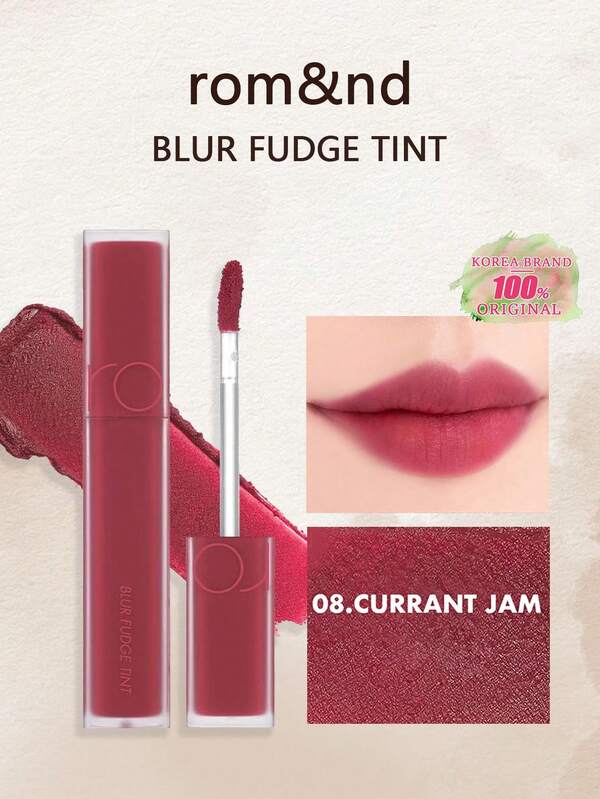 Rom&nd BLUR FUDGE TINT 08 Current Jam 0.17 oz, Lápiz labial líquido Romand, brillo labial, tinte labial mate, ligero, tipo crema, untable, súper duradero, alta pigmentación, no reseca, mate aterciopelado, se difumina fácilmente y con suavidad. K-Beauty, REGALO, 5.0 g/0.18 oz