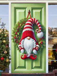 1 Stück Weihnachts-Tür-Abdeckung mit rotem Lastwagen im Winterstil, charmanter Polyester-Rechteck-Tür-Dekor mit schneebedeckter Kirche, Kranz & festlichen Geschenkdetails, leicht & einfach zum Aufhängen, Feiertags-Wanddekoration für Innen/Außen Weihnachtsfeierlichkeiten, ideal für Vordertür-Verzierung, Heimdekoration & Weihnachtsparty-Zubehör