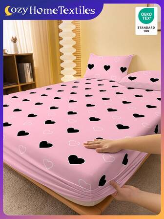 1件床单，床上用品，床笠，床垫套，亲肤柔软舒适床垫保护套，情人节礼物床笠，卡通爱心几何图案床单，可爱爱心图案床上用品套装，家居装饰，适用于单人床、双人床、特大号床、大号床的尺寸