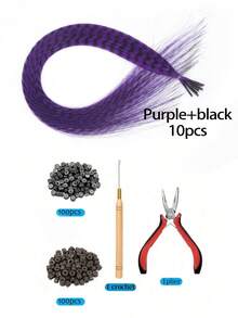 带接发工具的羽毛假发 Y2K 风格红紫蓝绿渐变色长直发假发合成羽毛接发，适合女性女孩日常派对万圣节圣诞节节日彩色假发 - 彩色 - 查看 12