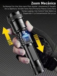 Paquete de 2/4/6 piezas Farol LED poderoso Luz ultra brillante Foco de emergencia Luz de largo alcance con zoom Lámpara de pesca con batería integrada - Negro - Ver 10