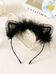1pc Women's Headband With Cute Leopard Print, Cat Ears, Rabbit Ears, Black Lace Bow, Sexy Bunny Plush Costume Headpiece, Beauty, Hair Accessories - Black - View 6