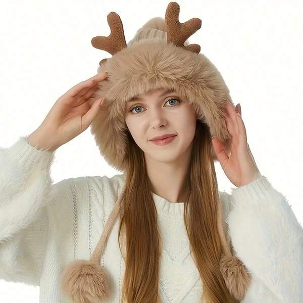 Fashionable Christmas Reindeer Antler Hat - Thickened Soft & Plush | Warm & Cozy | Festive Christmas Vibe Fluffy, Adorable & Playful - Perfect For Winter Daily Wear And Christmas Parties Cute & Comfortable Headwear For Cold Weather Christmas Gift For Girls & Fashion Enthusiasts