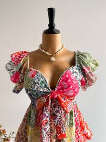 Rusttydustty Bohemien Stil Spitze V-Ausschnitt Lässig Urlaubs Bluse, geeignet für Neujahr, Valentinstag und andere Anlässe