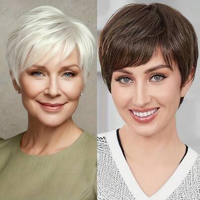 Peluca de cabello humano virgen brasileño corto y recto tipo pixie - 15,24 cm, peluca de cabello humano perfecta para fiestas y cosplay