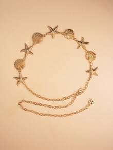 Cadena de cintura con forma de estrella de mar brillante, cadena de Body sexy para bikini de playa, cadena de cintura de aleación de aluminio para mujer, adecuada para vacaciones en el océano