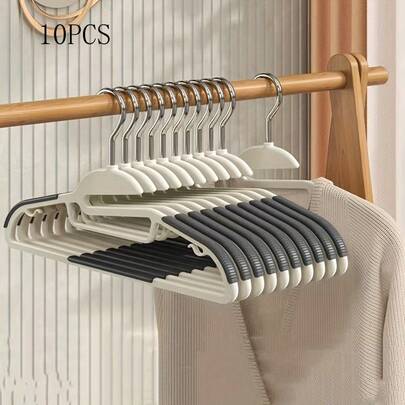 10 piezas de perchas de plástico, perchas de secado para el hogar de material ABS, soporte de ropa con boca de pez antideslizante y ángulo antihombro, uso dual seco y húmedo para baño, dormitorio y armario, estante de almacenamiento sin costuras, para primavera y verano