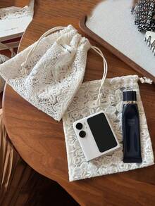 1 Peça Bolsa de Tecido Pequena com Cordão, Bordado de Renda Vintage Damasco, Bolsa de Armazenamento Portátil de Camada Única, Bolsa de Armazenamento para Pincéis de Maquiagem, Bolsa de Viagem, Bolsa de Armazenamento para Acessórios de Cabelo e Joias de Mulheres, Bolsa de Armazenamento de Cosméticos, Bolsa para Moedas, Bolsa para Joias, Bolsa de Maquiagem, Bolsa de Cosméticos, Bolsa de Higiene Pessoal, Bolsa de Viagem, Essenciais de Viagem, Essenciais de Cruzeiro, Essenciais de Férias para Homens e Mulheres