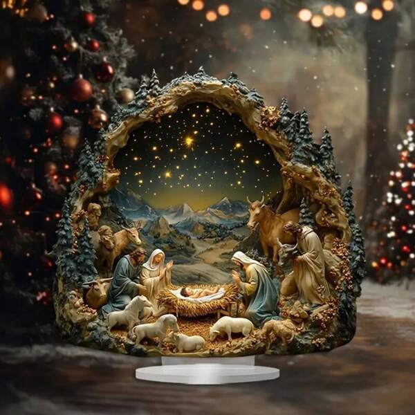 Bohemian Style Acrylic Nativity Scene - Perfect For Home & Office Decor, Ideal Christmas Gift