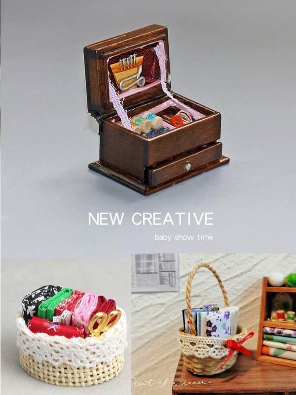 1/12 Scale Miniature Knitted Yarn Set Basket: Realistic Sewing Fabric Decor Model Miniature Furniture Yarn Basket
