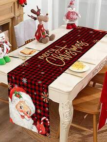 1 pièce Chemin de table bonhomme de neige de Noël, 35*180cm Chemin de table en polyester avec deux bonhommes de neige portant des écharpes rouges, motif sapin de Noël et cadeaux de Noël sur fond rouge. Joyeux Noël. Convient pour les décorations de table de cuisine et de restaurant à Noël, cadeaux et décorations de Noël. - Multicolore - Voir 8