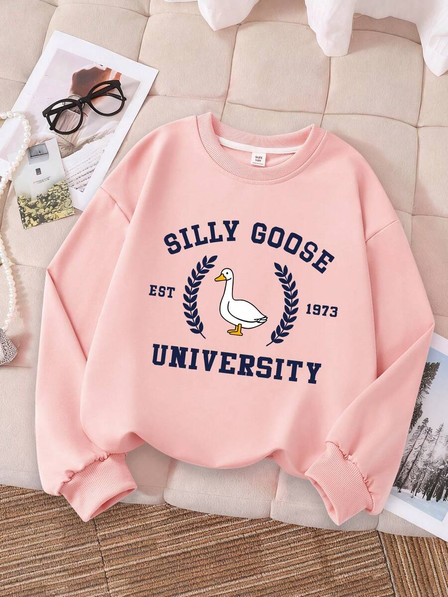 女童可爱鸭子童趣圆领长袖毛衣套头衫秋冬款女童冬装 - 粉色 - 查看 1